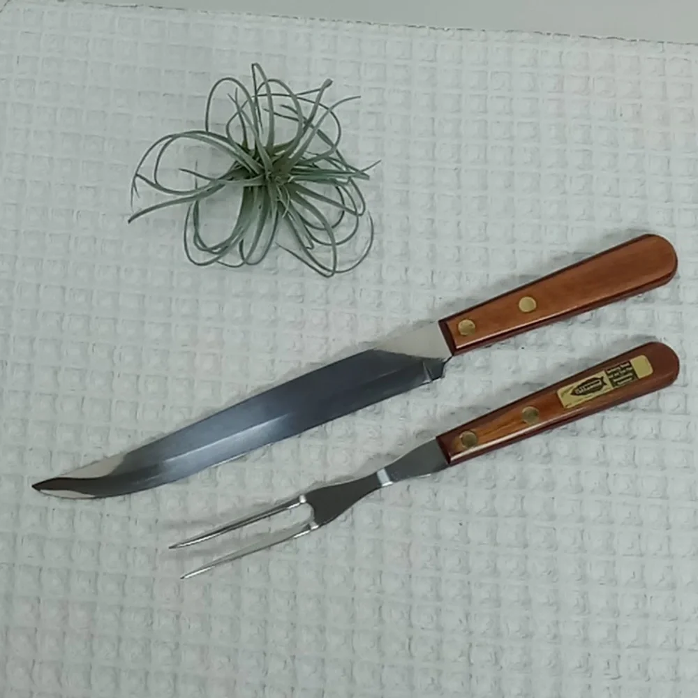 MCM Valley Forge Stainless Steel Pakkawood Handle Carving Knife and Fork Set